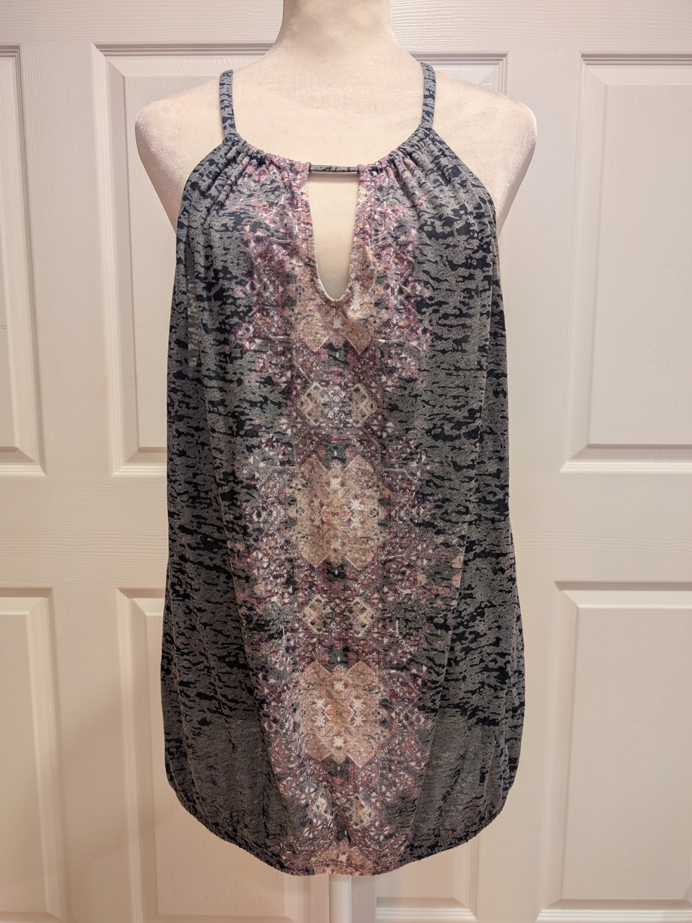 INC International Concepts Grey Floral-Print Halter Camisole with Pink Accents